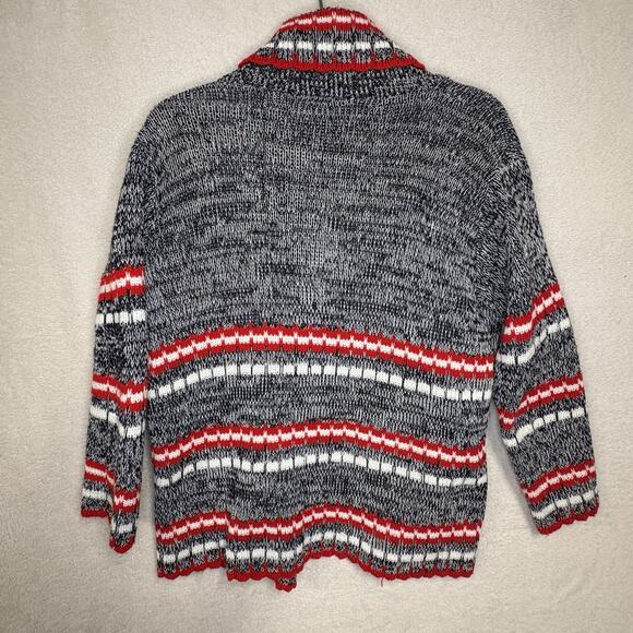 Vintage Scotch English Red Blue White Knit Collar Cardigan Sweater Medium - Picture 9 of 12
